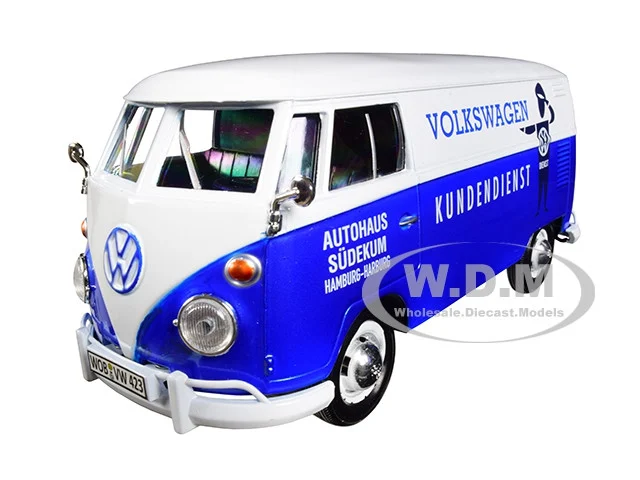 Volkswagen Type 2 (T1) Delivery Van Autohaus Sudekum "Kundendienst" Candy Blue and White 1/24 Diecast Model Car by Motormax - Volkswagen Models