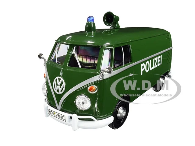 Volkswagen Type 2 (T1) Police Van "Polizei" Dark Green 1/24 Diecast Model Car by Motormax - Police Models