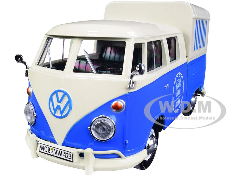 Volkswagen Type 2 (T1) Pickup Food Truck Cream and Blue 1/24 Diecast Model Car by Motormax - Volkswagen Models