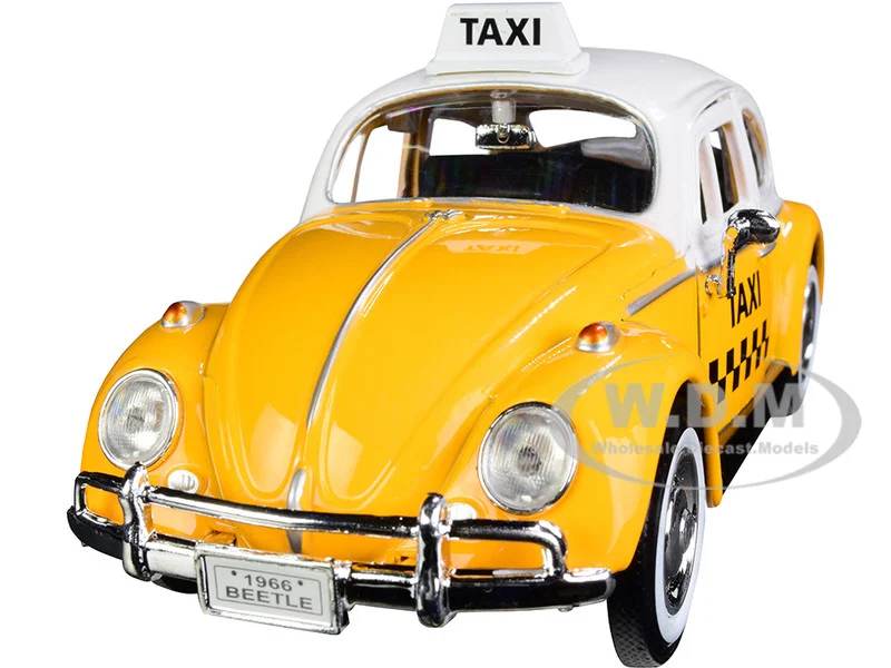 1966 Volkswagen Beetle "Taxi" Yellow with White Top 1/24 Diecast Model Car by Motormax - Volkswagen Models