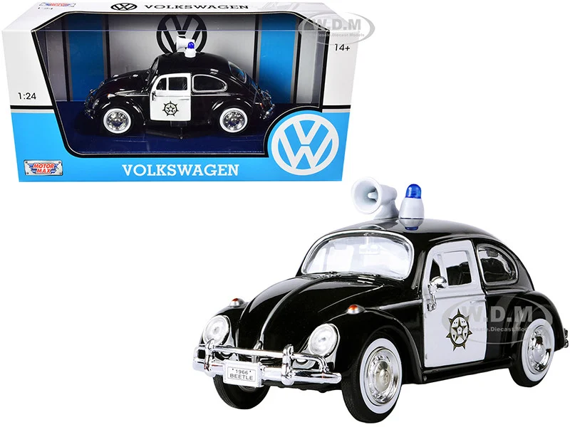 1966 Volkswagen Beetle Police Car Black and White 1/24 Diecast Model Car by Motormax - Police Models