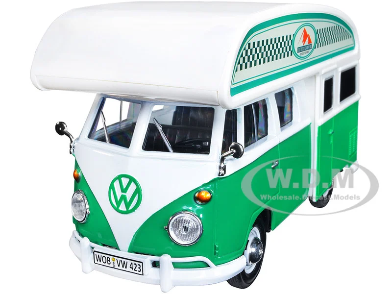 Volkswagen Type 2 (T1) Camper Van Green and White "Outdoor Camping Explore the Forest" 1/24 Diecast Model Car by Motormax - Volkswagen Models