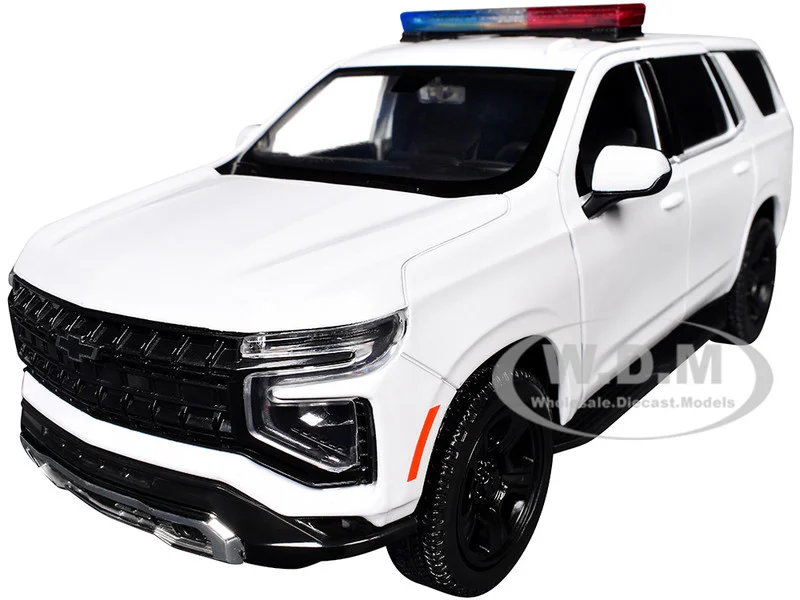 2025 Chevrolet Tahoe PPV White "Builder's Kit" with Flashing Light Bar and Front and Rear Lights and Sounds 1/24 Diecast Model Car by Motormax - Chevrolet Models