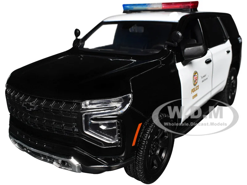 2025 Chevrolet Tahoe PPV "LAPD (Los Angeles Police Department)" Black and White with Flashing Light Bar and Front and Rear Lights and Sounds 1/24 Diecast Model Car by Motormax - Chevrolet Models