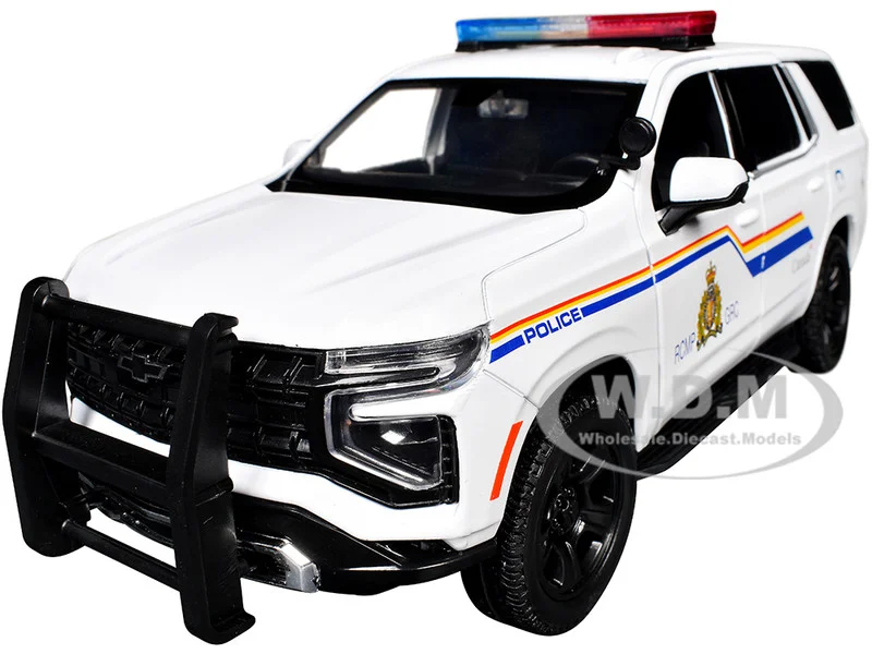 2025 Chevrolet Tahoe PPV "RCMP (Royal Canadian Mounted Police)" White with Stripes with Flashing Light Bar and Front and Rear Lights and Sounds 1/24 Diecast Model Car by Motormax - Chevrolet Models