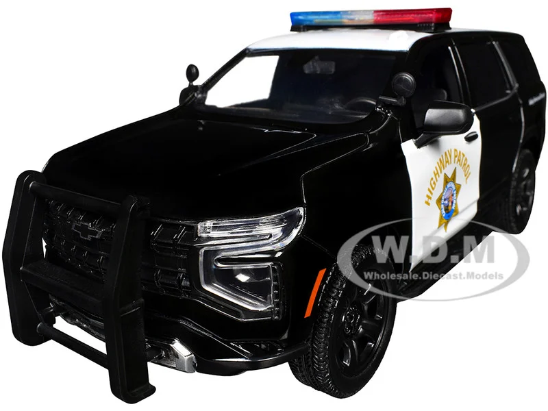 2025 Chevrolet Tahoe PPV "CHP (California Highway Patrol)" Black and White with Flashing Light Bar and Front and Rear Lights and Sounds 1/24 Diecast Model Car by Motormax - Chevrolet Models
