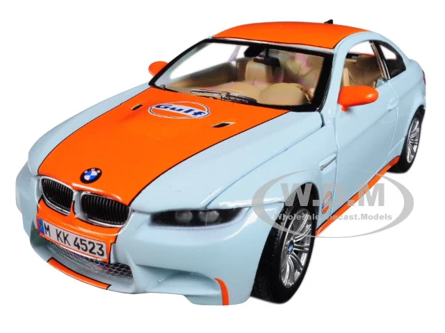 BMW M3 Coupe with "Gulf Oil" Livery Light Blue with Orange Stripe 1/24 Diecast Model Car by Motormax - BMW Models
