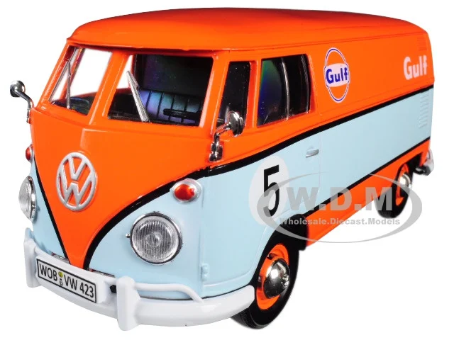 Volkswagen Type 2 (T1) Delivery Van #5 "Gulf" Orange and Light Blue 1/24 Diecast Model Car by Motormax - Volkswagen Models