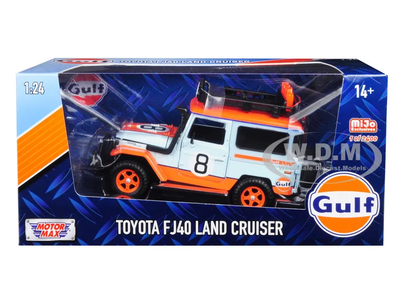 Toyota FJ40 Land Cruiser #8 "Gulf Oil" White Limited Edition to 2,400 pieces Worldwide 1/24 Diecast Model Car by Motormax - Toyota Models