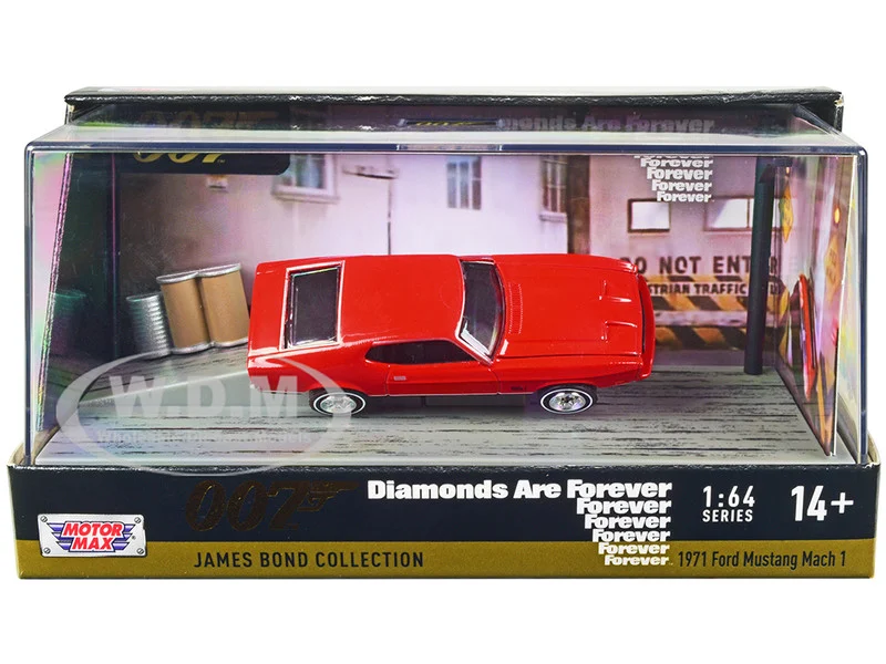 1971 Ford Mustang Mach 1 Red James Bond 007 "Diamonds are Forever" (1971) Movie with Display 1/64 Diecast Model Car by Motormax - Ford Models