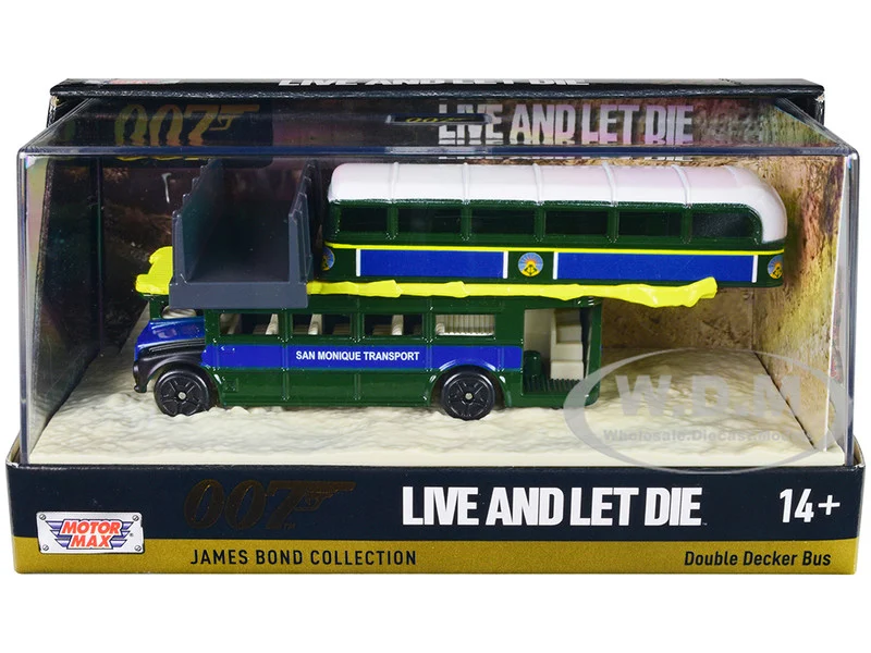 Double Decker Bus "San Monique Transport" "Hitting Bridge Scene" James Bond 007 "Live and Let Die" (1973) Movie with Display "James Bond Collection" Series Diecast Model by Motormax - Movie/TV Series Models