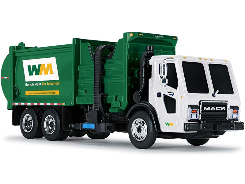 Mack LR with McNeilus ZR Side Loader White and Green 1/87 Diecast Model by DCP/First Gear - Mack Models
