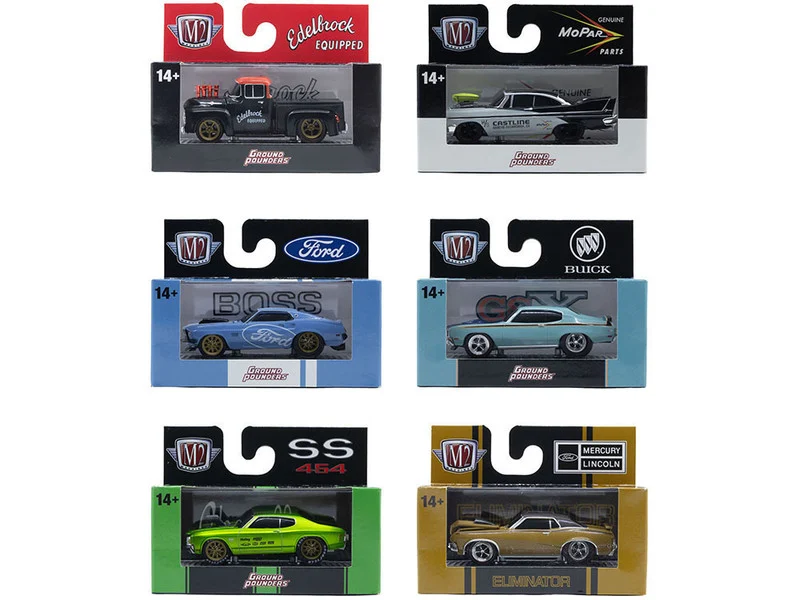"Ground Pounders" 6 Cars Set Release 33 IN DISPLAY CASES Limited Edition 1/64 Diecast Model Cars by M2 Machines - 1/64 Scale Sets