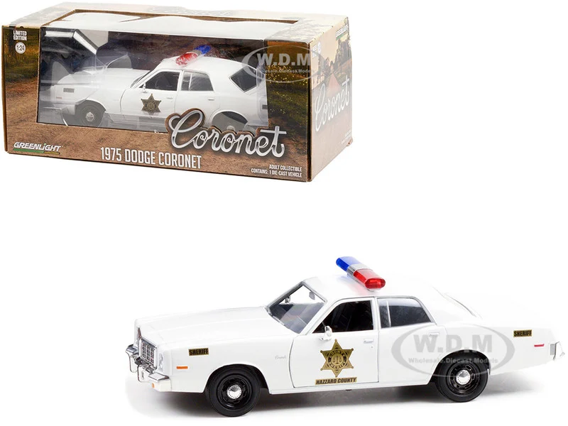 1975 Dodge Coronet White "Hazzard County Sheriff" 1/24 Diecast Model Car by Greenlight - Dodge Models