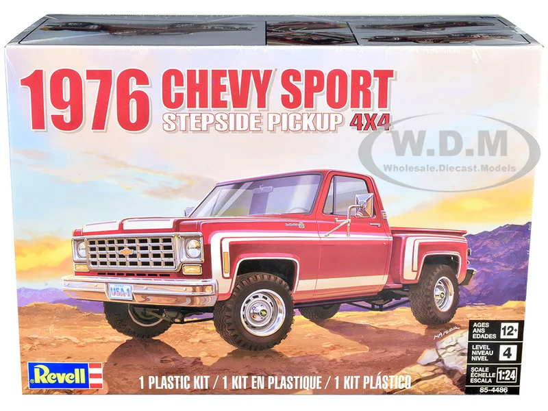 Level 4 Model Kit 1976 Chevrolet Sports Stepside 4x4 Pickup Truck 1/24 Scale Model by Revell - Chevrolet Models