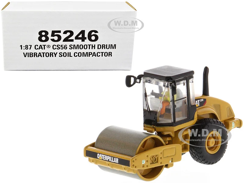 CAT Caterpillar CS56 Smooth Drum Vibratory Soil Compactor with Operator "High Line" Series 1/87 (HO) Diecast Model by Diecast Masters - Construction Models
