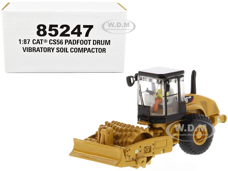 CAT Caterpillar CS56 Padfoot Drum Vibratory Soil Compactor with Operator "High Line" Series 1/87 (HO) Diecast Model by Diecast Masters - Construction Models