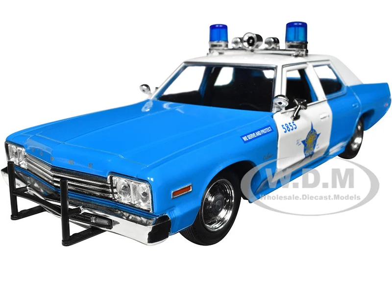 1974 Dodge Monaco Blue and White CPD "Chicago Police Department" (Illinois) "Hot Pursuit" Series 1/24 Diecast Model Car by Greenlight - Dodge Models