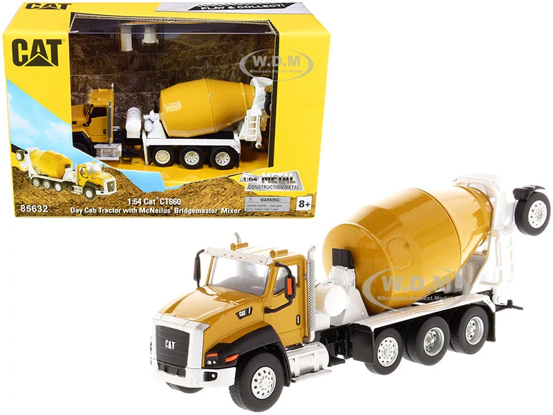 CAT Caterpillar CT660 Day Cab Tractor with McNeilus Bridgemaster Concrete Mixer "Play & Collect!" Series 1/64 Diecast Model by Diecast Masters - Construction Models
