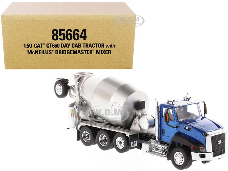 CAT Caterpillar CT660 Day Cab Tractor with McNeilus Concrete Mixer Truck Blue Metallic 1/50 Diecast Model by Diecast Masters - Construction Models