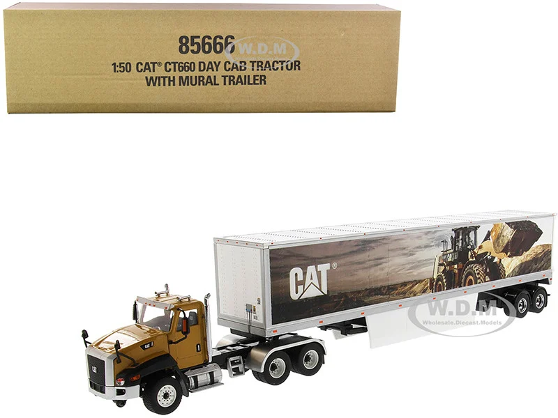 CAT Caterpillar CT660 Day Cab with Caterpillar Mural Dry Van Trailer "Transport Series" 1/50 Diecast Model by Diecast Masters - Caterpillar CAT Models
