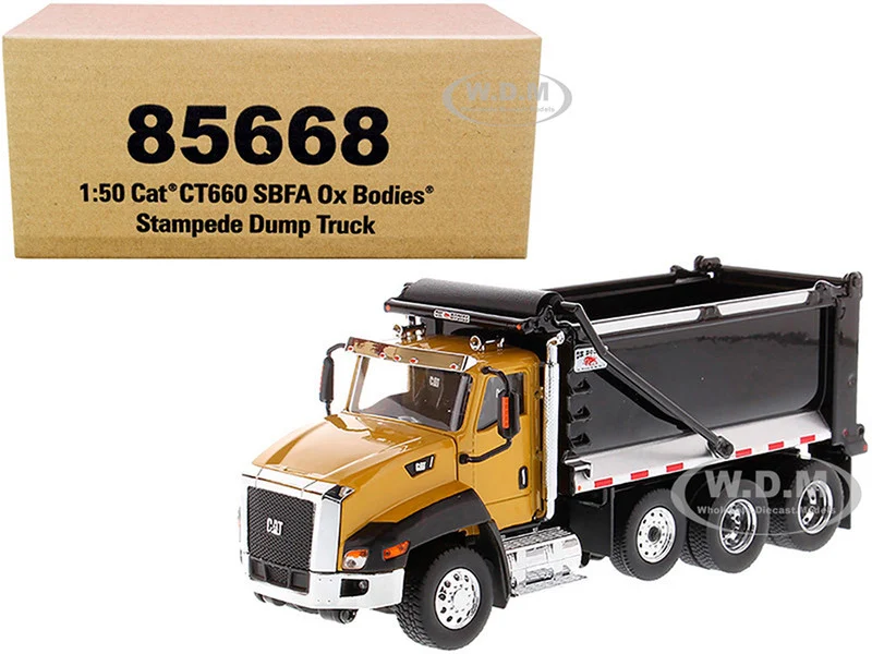 CAT Caterpillar CT660 SBFA with Ox Bodies Stampede Dump Truck Yellow and Black 1/50 Diecast Model by Diecast Masters - Construction Models