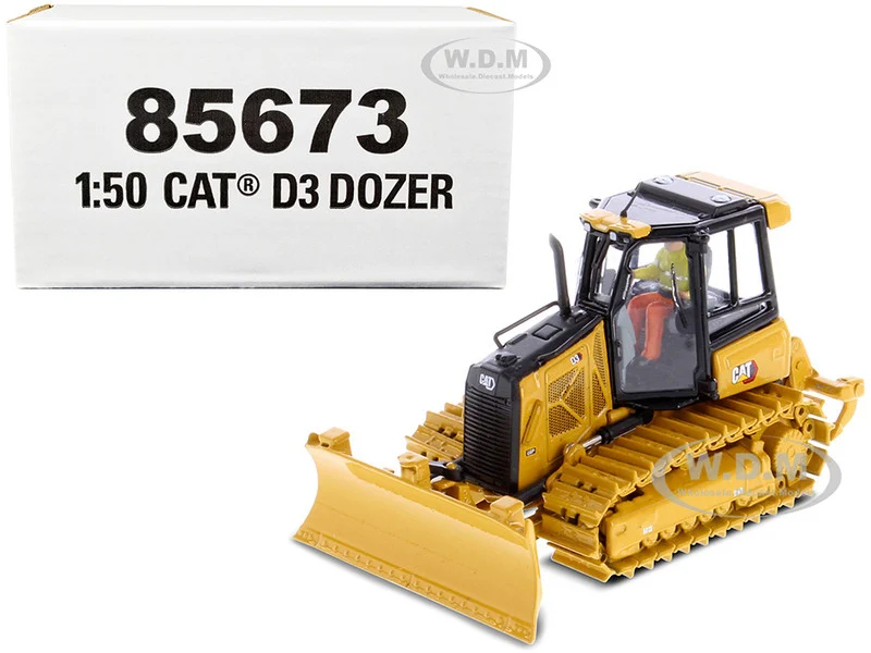 CAT Caterpillar D3 Track Type Dozer with Operator "High Line" Series 1/50 Diecast Model by Diecast Masters - Construction Models