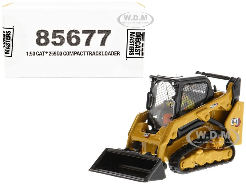 CAT Caterpillar 259D3 Compact Track Loader with Work Tools and Operator Yellow "High Line Series" 1/50 Diecast Model by Diecast Masters - Construction Models
