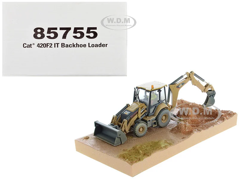CAT Caterpillar 420F2 IT Backhoe Loader with Operator Yellow "Weathered Series" 1/50 Diecast Model by Diecast Masters - Construction Models