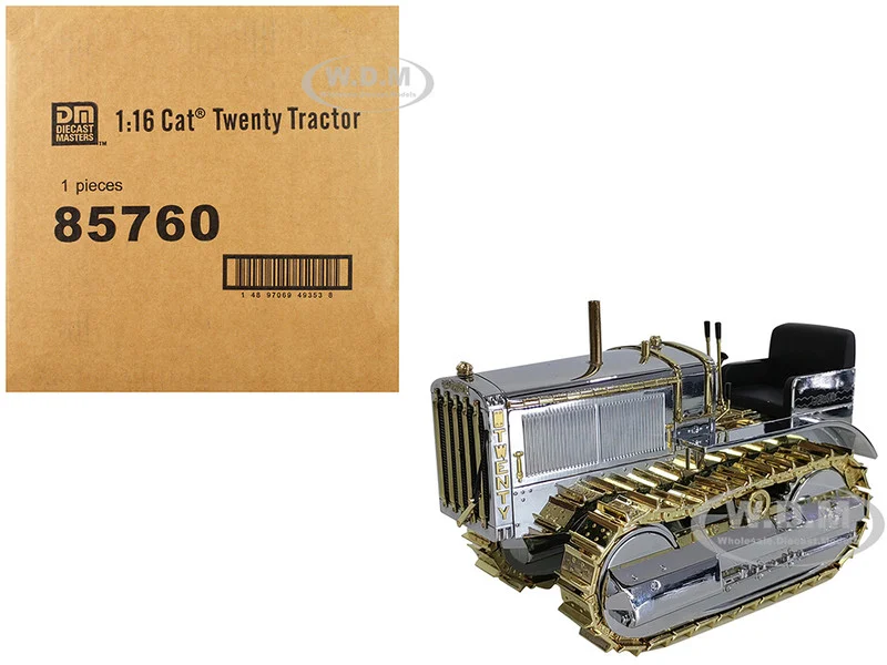 CAT Caterpillar Twenty Tractor "100th Anniversary" Chrome and Gold "Centennial Series" 1/16 Diecast Model by Diecast Masters - Construction Models