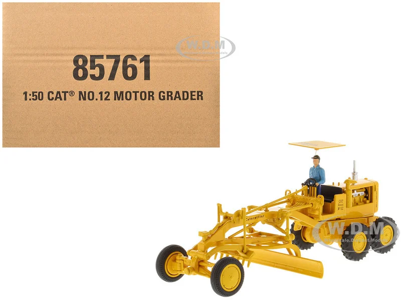 CAT Caterpillar No.12 Motor Grader Yellow with Operator "Vintage Series" 1/50 Diecast Model by Diecast Masters - Construction Models