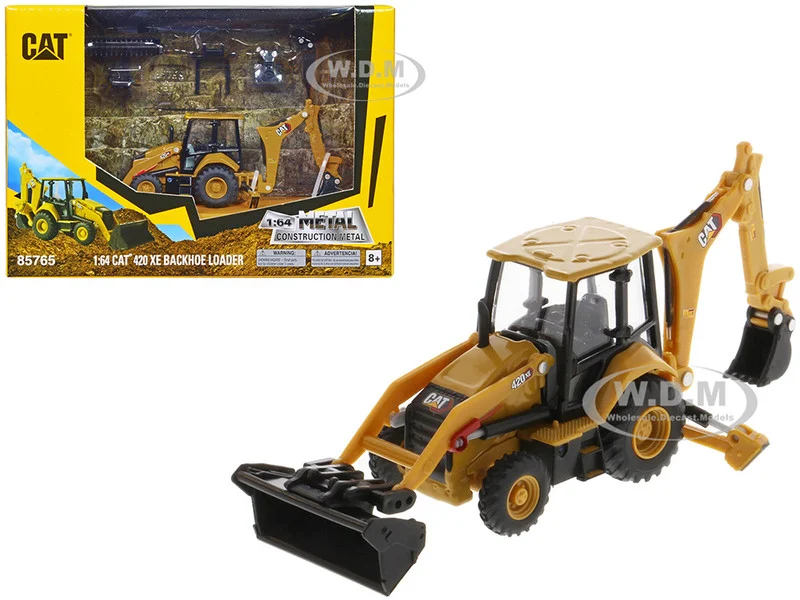 CAT Caterpillar 420 XE Backhoe Loader with Work Tools Yellow 1/64 Diecast Model by Diecast Masters - Construction Models