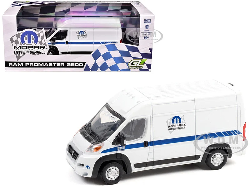 2018 RAM ProMaster 2500 Cargo High Roof Van "MOPAR Performance" White with Blue Stripes 1/43 Diecast Model Car by Greenlight - Closeout Items
