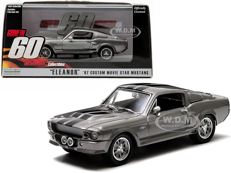 1967 Ford Mustang Custom "Eleanor" Gray Metallic with Black Stripes "Gone in 60 Seconds" (2000) Movie 1/43 Diecast Model Car by Greenlight - Ford Models