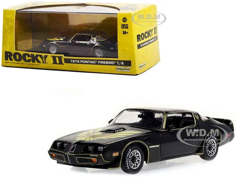 1979 Pontiac Firebird T/A Trans Am Black with Hood Phoenix "Rocky II (1979) Movie" 1/43 Diecast Model Car by Greenlight - Pontiac Models
