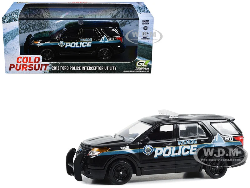2013 Ford Police Interceptor Utility "Kehoe Police Department, Kehoe, Colorado" Black with White Stripes "Cold Pursuit" (2019) Movie 1/43 Diecast Model Car by Greenlight - Ford Models