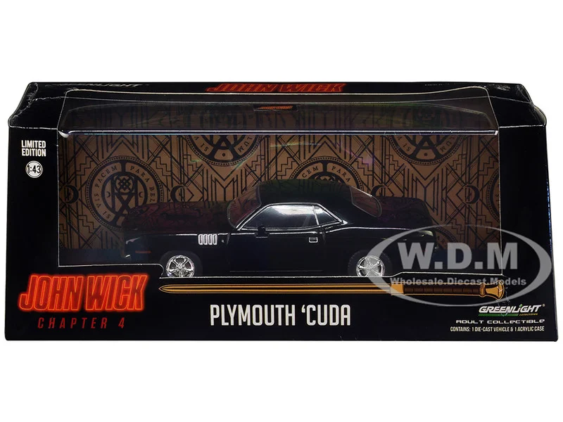 1971 Plymouth Barracuda Black "John Wick: Chapter 4" (2023) Movie "Hollywood" Series 1/43 Diecast Model Car by Greenlight - Plymouth Models