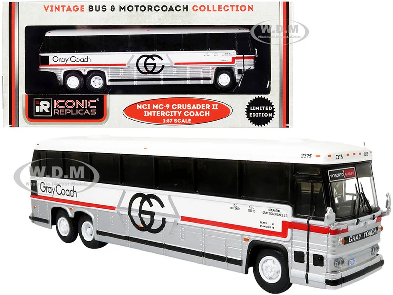1980 MCI MC-9 Crusader II Intercity Coach Bus "Toronto - Guelph" (Ontario, Canada) "Gray Coach" "Vintage Bus & Motorcoach Collection" 1/87 (HO) Diecast Model by Iconic Replicas