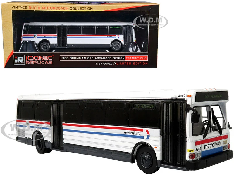 1980 Grumman 870 Advanced Design Transit Bus WMATA (Washington Metropolitan Area Transit Authority) Metro Bus "16S Pentagon" "Vintage Bus & Motorcoach Collection" 1/87 (HO) Diecast Model by Iconic Replicas - Bus Models