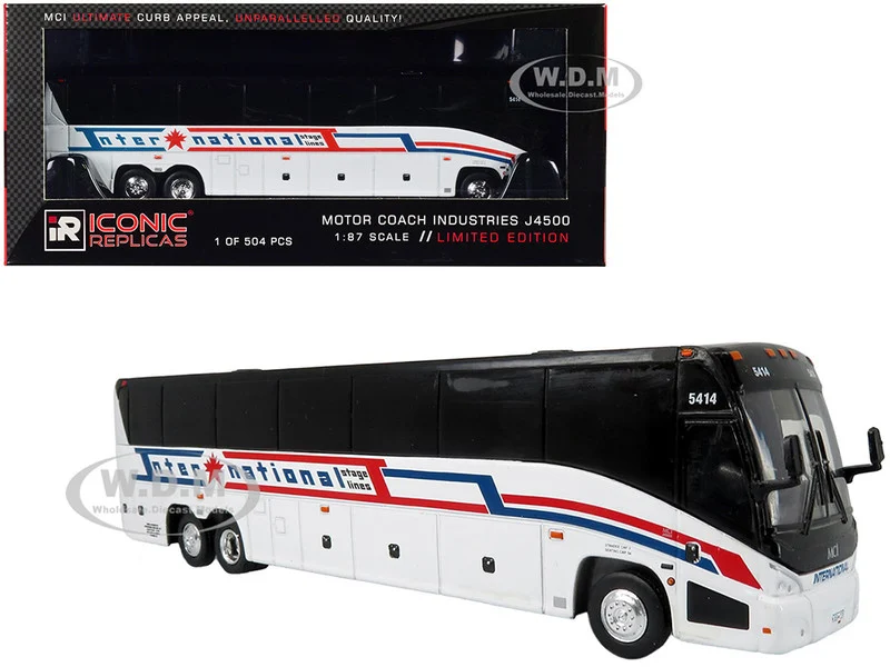 MCI J4500 Coach Bus "International Stage Lines" White "The Bus & Motorcoach Collection" Limited Edition to 504 pieces Worldwide 1/87 (HO) Diecast Model by Iconic Replicas - Bus Models