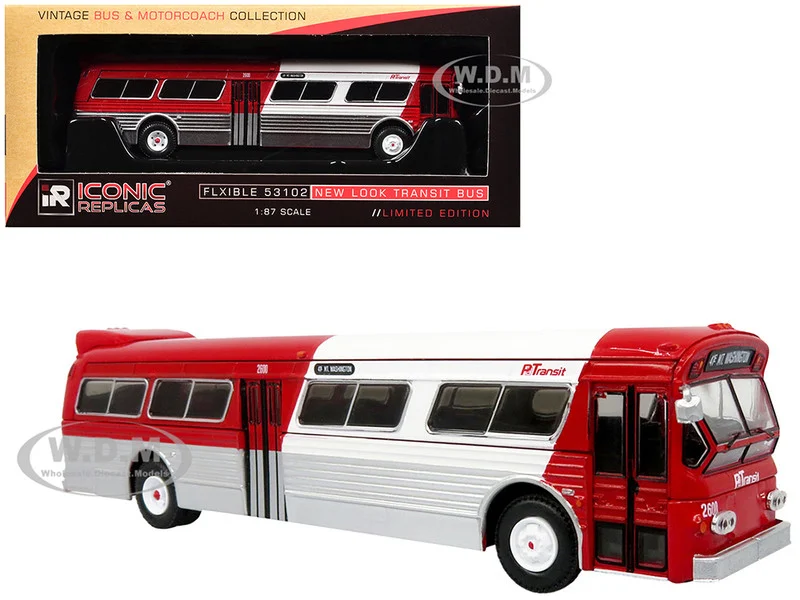 Flxible 53102 New Look Transit Bus "Pittsburgh Area Transit" Red and White "Vintage Bus & Motorcoach Collection" Limited Edition 1/87 (HO) Diecast Model by Iconic Replicas - Bus Models