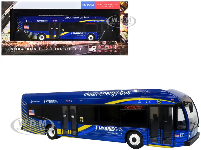 Nova Bus LFSH HEV Hybrid Transit Bus "MTA New York City" Blue with Yellow Graphics Limited Edition to 504 pieces Worldwide 1/87 (HO) Diecast Model by Iconic Replicas - Bus Models