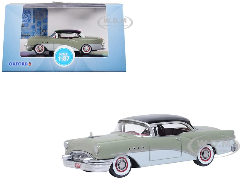 1955 Buick Century Windsor Gray and Dover White with Carlsbad Black Top 1/87 (HO) Scale Diecast Model Car by Oxford Diecast - Buick Models