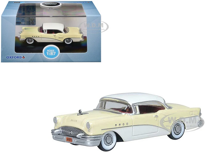 1955 Buick Century Condor Yellow and Dover White with Red Interior 1/87 (HO) Scale Diecast Model Car by Oxford Diecast - Buick Models
