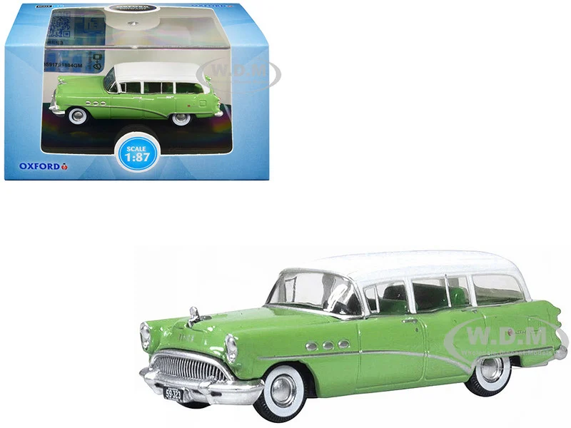 1954 Buick Century Estate Wagon Willow Green and White 1/87 (HO) Scale Diecast Model Car by Oxford Diecast - Buick Models