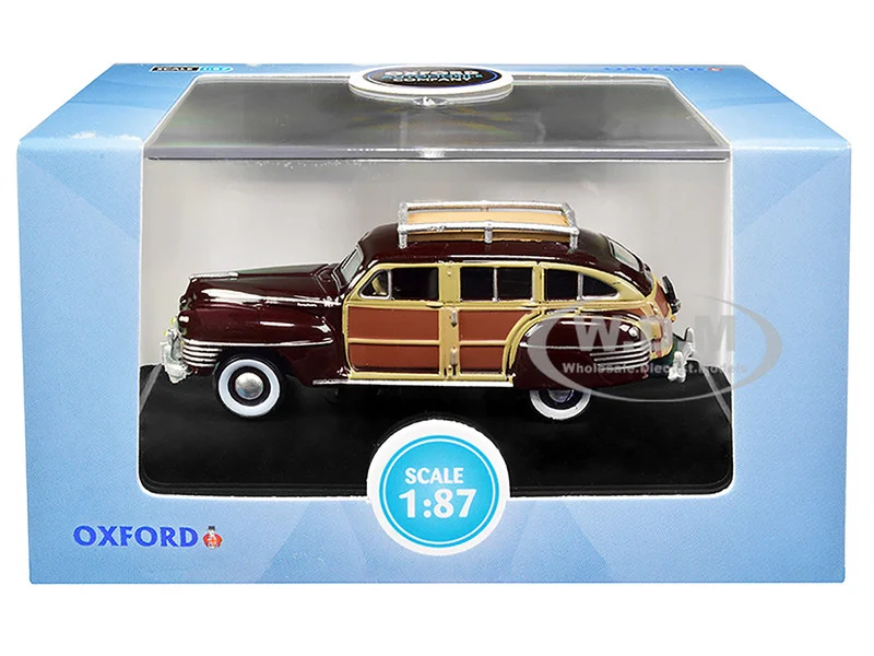 1942 Chrysler Town and Country Woody Wagon Regal Maroon with Roof Rack 1/87 (HO) Scale Diecast Model Car by Oxford Diecast - Chrysler Models