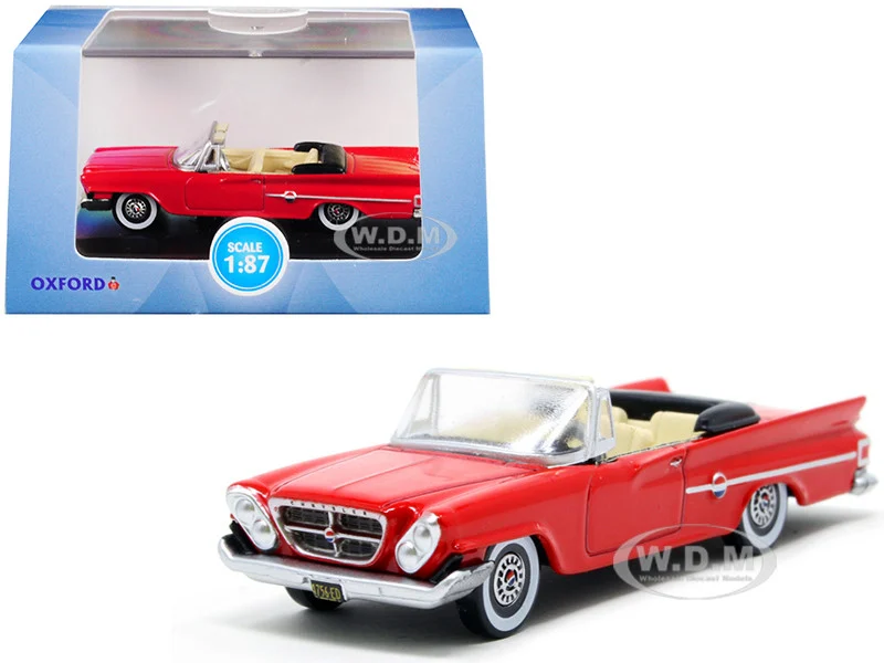 1961 Chrysler 300 Convertible Mardi Gras Red 1/87 (HO) Scale Diecast Model Car by Oxford Diecast - Chrysler Models