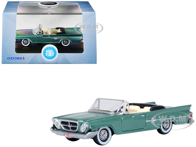 1961 Chrysler 300 Convertible Pinewood Green Metallic 1/87 (HO) Scale Diecast Model Car by Oxford Diecast - Chrysler Models