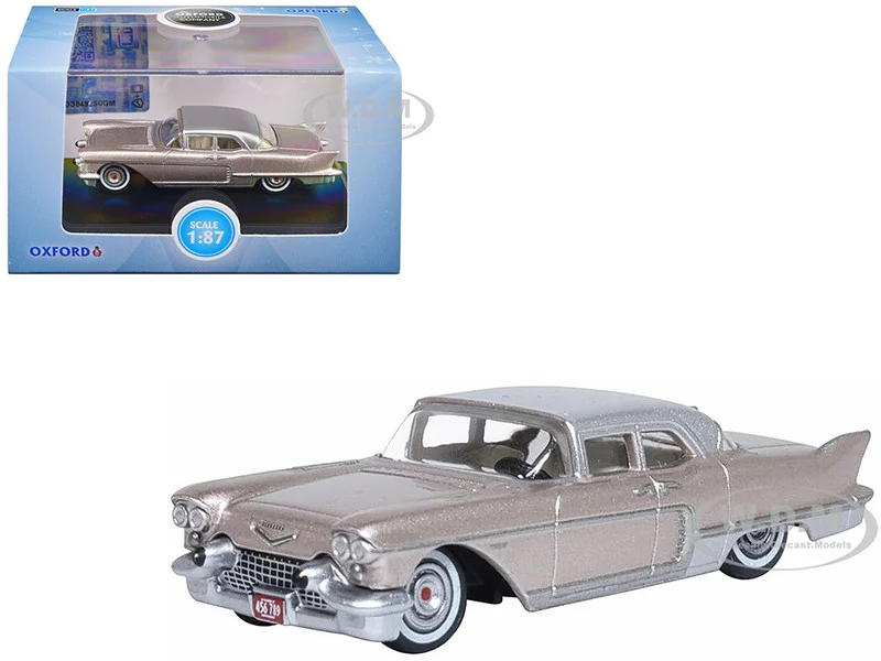 1957 Cadillac Eldorado Brougham Sandalwood Beige Metallic with Silver Top 1/87 (HO) Scale Diecast Model Car by Oxford Diecast - Cadillac Models