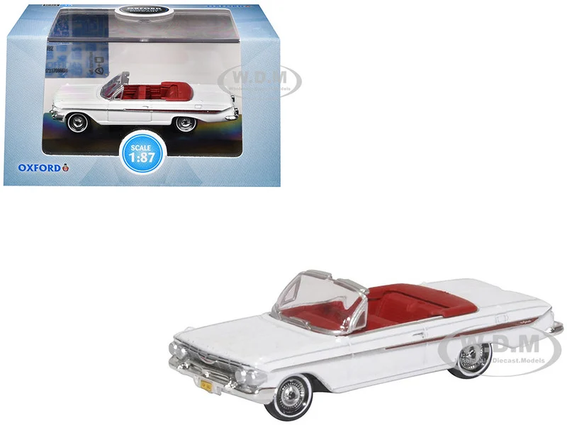 1961 Chevrolet Impala Convertible Ermine White with Roman Red Interior 1/87 (HO) Scale Diecast Model Car by Oxford Diecast - Chevrolet Models